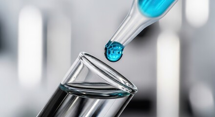 Close-up of a pipette dispensing liquid into a test tube.