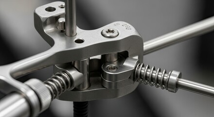 Close-up of intricate metal mechanism with springs and rods.