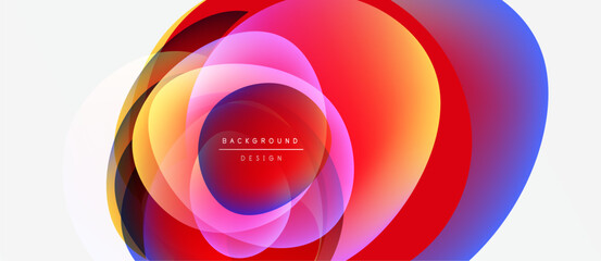 Fototapeta premium Abstract colorful layers create dynamic circular design. Gradient hues blend, forming modern background element. Text reads background design.