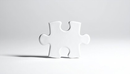 Solitary white puzzle piece on a white surface