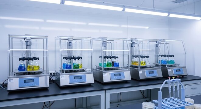 Laboratory Equipment Array - Scientific Experimentation in Progress. - Powered by Adobe