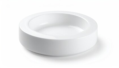 Round, white ceramic dish with a central depression