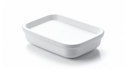 White rectangular food container, smooth, soft shadow