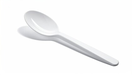 Glossy white spoon casts a soft shadow on a white backdrop