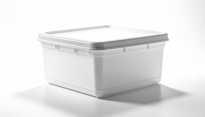 White, square, plastic container with lid isolated on white