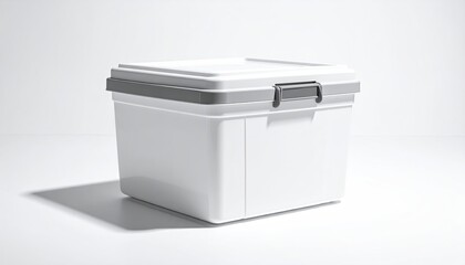 White storage bin with gray accents on a white backdrop