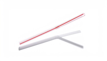 Clear, flexible straw with red stripes, casting shadow
