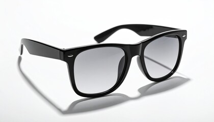 Black-framed sunglasses with gradient lenses on white