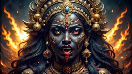Obraz premium Intense portrait of hindu goddess kali depicting fierce divine power and transformation
