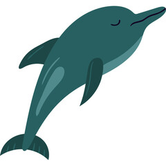 Stylized Teal Dolphin with Closed Eyes Leaping with Transparent Background and No Watermarks