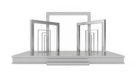 Abstract architectural monument with geometric shapes isolated on transparent background