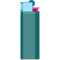 Teal and Pink Disposable Lighter Illustration with Blue Top on White Background