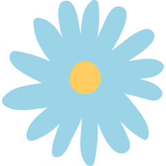 Stylized Light Blue Daisy With Yellow Center On Transparent Background Spring Season Blooming Flower Cute Animal And Bird Vector Graphic Illustration