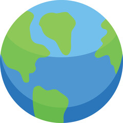 A simple illustration of planet earth with blue oceans and green continents on a transparent background perfect for global concepts