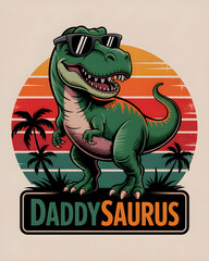 Retro Daddysaurus design is perfect for Father's Day gifts! A cool dinosaur with sunglasses and palm trees celebrating fatherhood, ideal for dad apparel.