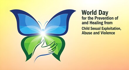 Obraz premium Symbol of hope and healing a gentle hand cradles a vibrant butterfly, representing World Day for the Prevention of and Healing from Child Abuse and Violence