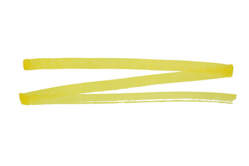 Yellow marker zigzag brush strokes isolated on transparent background