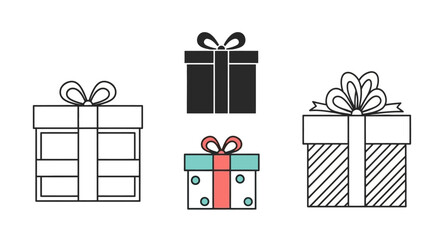 Festive Gifts Line Art Icons of Wrapped Presents for Celebrations and Special Occasions