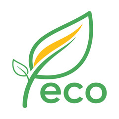 Green leaf logo with the word eco symbolizing nature sustainability environmental protection and organic products on a white background