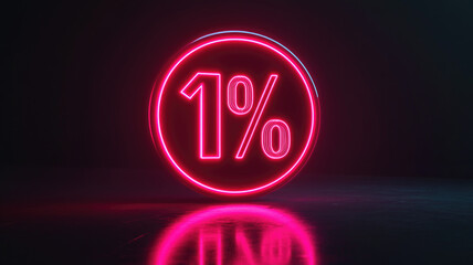 A glowing red neon sign displaying the number 1% inside a circular outline against a dark background. The design emphasizes modern aesthetics and minimalism.