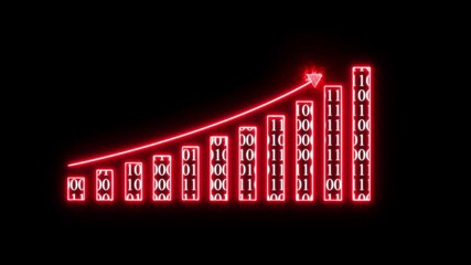 Abstract neon line up arrow rising graph with Algorithm binary of digital data code. Abstract business growth and start up business concept. Abstract Business growth and start business ideas.  - Powered by Adobe