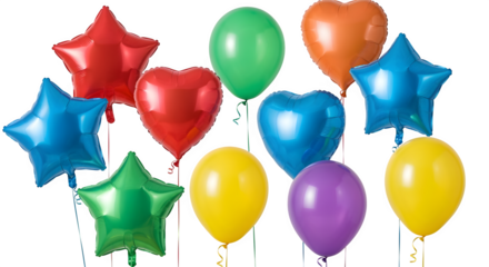 A vibrant collection of colorful balloons in various festive shapes, ready to celebrate any occasion.