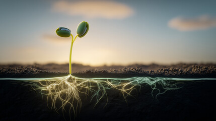 New Life Sprout with Glowing Roots