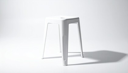 Simple white stool with four legs against a stark white background