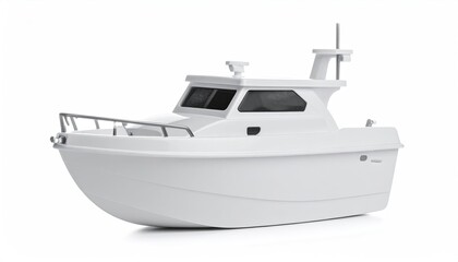 Naklejka premium White boat, enclosed cabin, isolated on white background