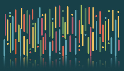 Dna abstract background. Abstract flat style DNA sequence visualization with vertical colorful lines and dots of varying lengths and shades.