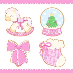 Cute Christmas Gingerbread Cookies Set. Pastel Holiday Treats.