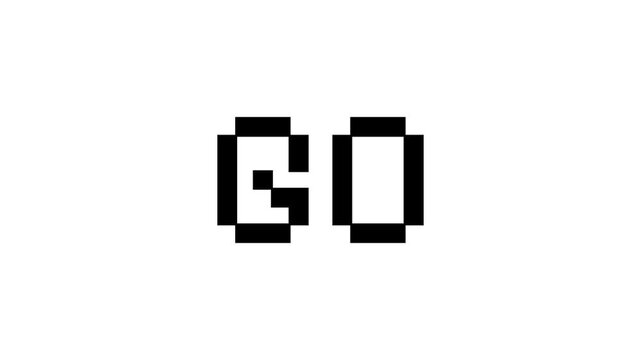 Pixel 3 2 1 Go Countdown Timer Animation with Black color on transparent background. Suitable for minimalist video intros, sports openers, gaming start screens, and motion graphic projects.