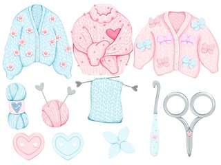 Cozy Knitwear and Crafting Supplies Collection clip art in Pastel Colors