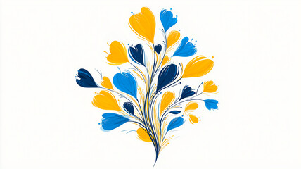 Stylized Abstract Floral Bouquet Vector Illustration in Vibrant Blue and Yellow Colors on White Background