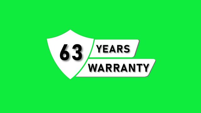 Sixty Three Years Warranty Shield Icon on Green Background guarantee