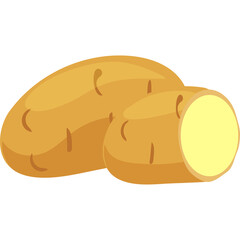 Two Cartoon Potatoes One Whole One Sliced Revealing Yellow Flesh Against Transparent Background