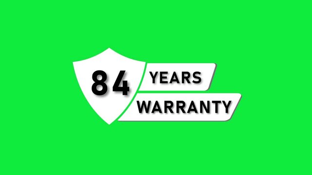84 Years Warranty Shield Icon with Green Background eighty four guarantee