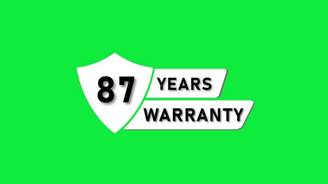 87 Years Warranty Shield Icon on Green Background eighty seven guarantee