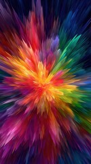 Vibrant abstract explosion of rainbow colors radiating outwards in a dynamic burst