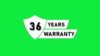White shield with 36 years warranty text on a green background thirty six guarantee