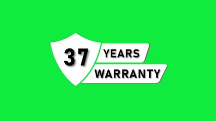 White shield with 37 years warranty text on a green background thirty seven guarantee