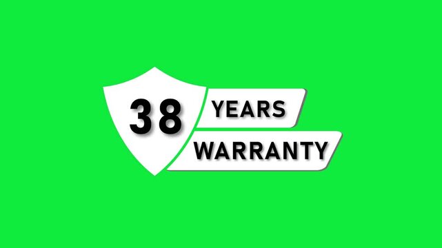 White shield with 38 years warranty text on a green background thirty eight guarantee