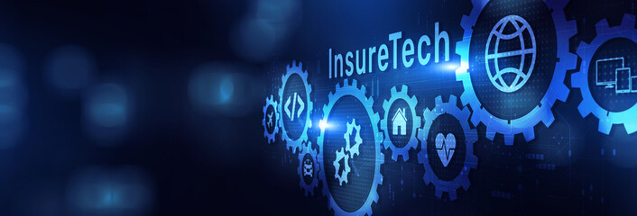 InsureTech Innovating Insurance Services with Digital Technology on a Wide Banner, Business and Technology Concept.