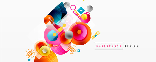 Obraz premium Abstract colorful shapes overlap, creating dynamic composition. Bright hues, geometric forms, modern design elements present.