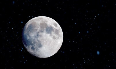 Fototapeta premium detailed moon in the night, snow is falling