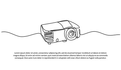 One line of projector. Abstract minimal continuous line isolated on white background.