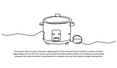 One line of rice cooker. Abstract minimal continuous line isolated on white background.