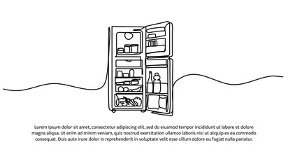 One line of refrigerator. Abstract minimal continuous line isolated on white background.