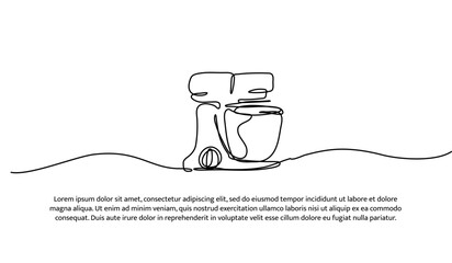 One line of mixer. Abstract minimal continuous line isolated on white background.