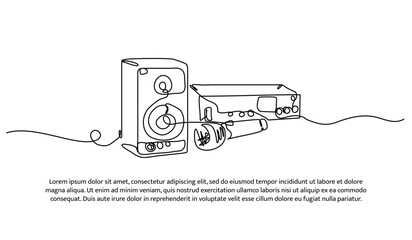 One line of karaoke set and mixer. Abstract minimal continuous line isolated on white background.